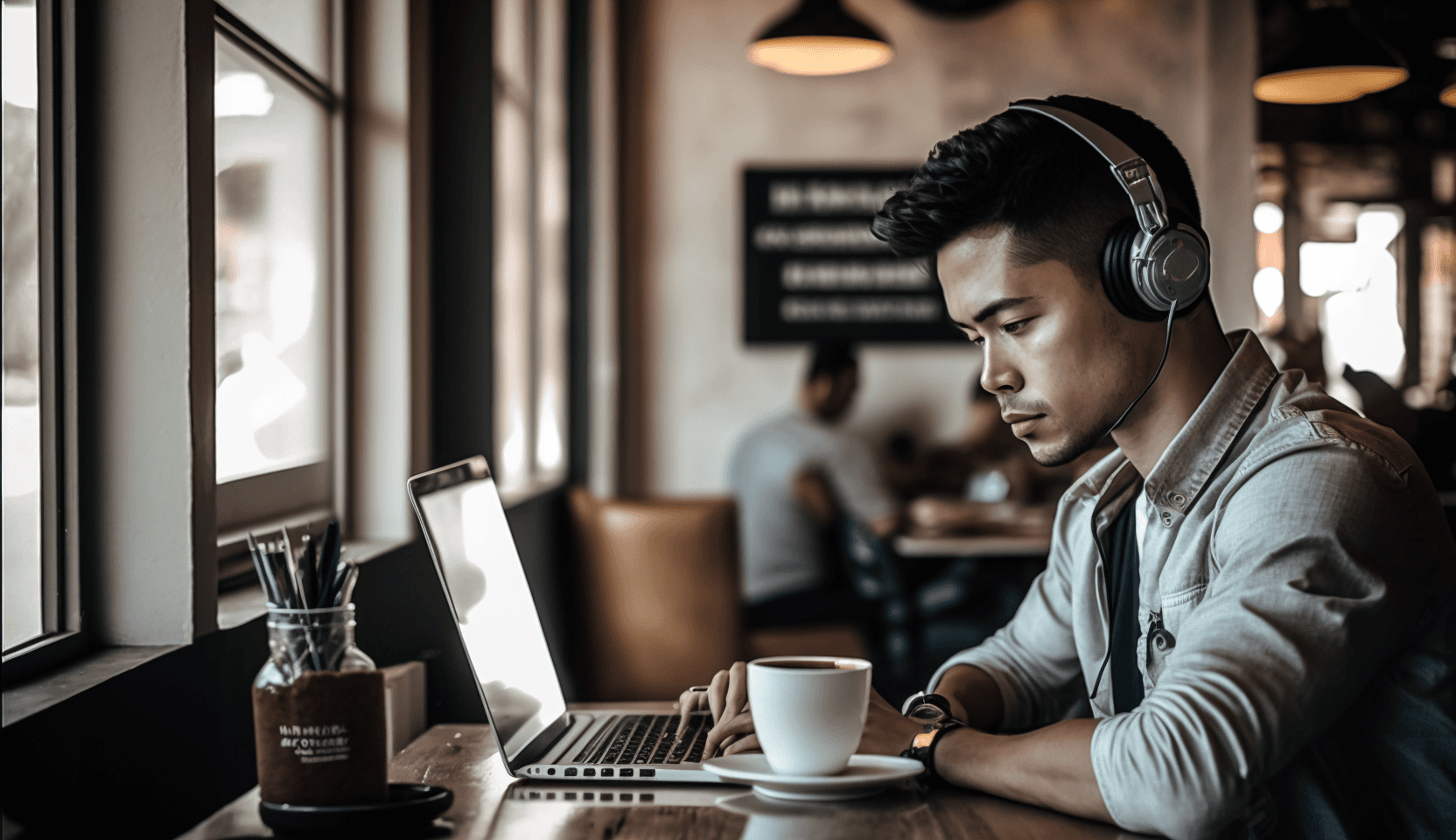 Software engineer working in a cafe